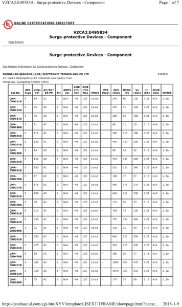 QNR-压敏电阻-UL证书